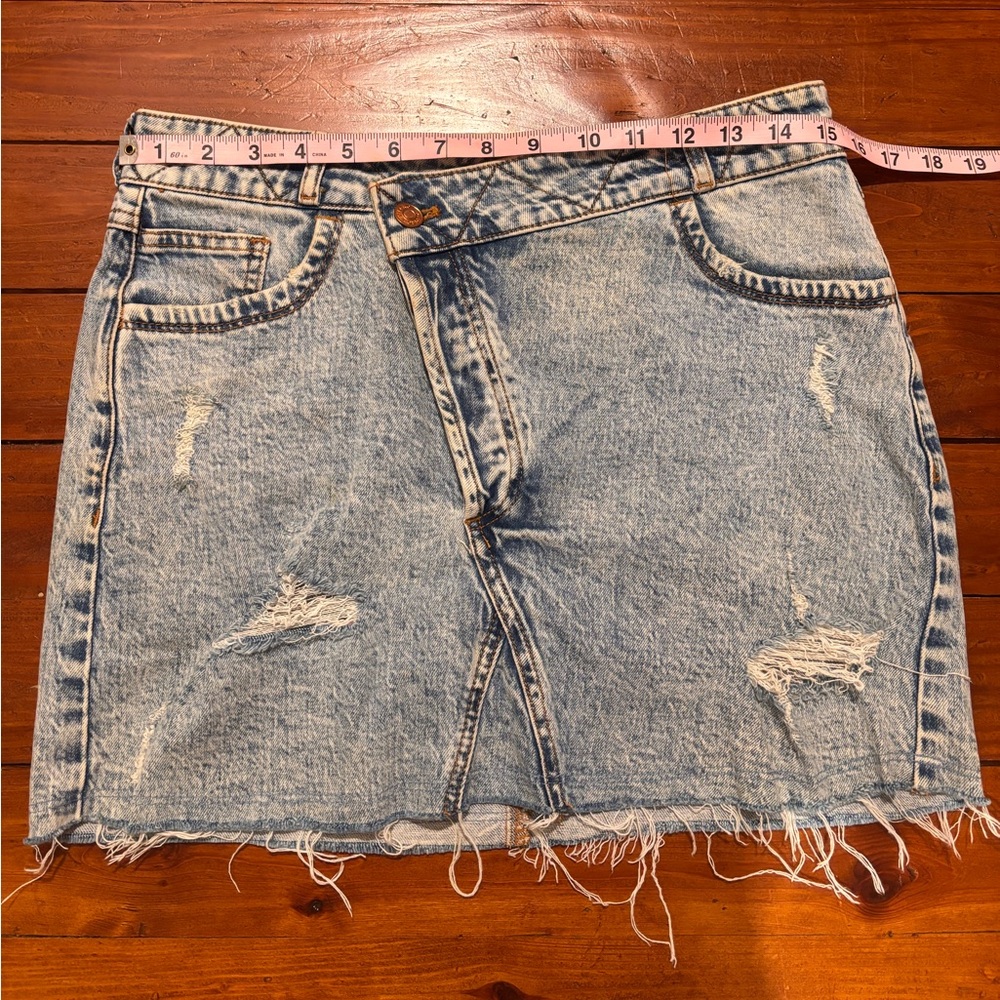 Pilcro Light Blue Distressed Mini Skirt